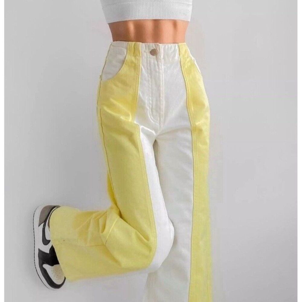 Urban Outfitters BDG High & Wide Jeans Pastel Yellow White Colorblock Women's 29